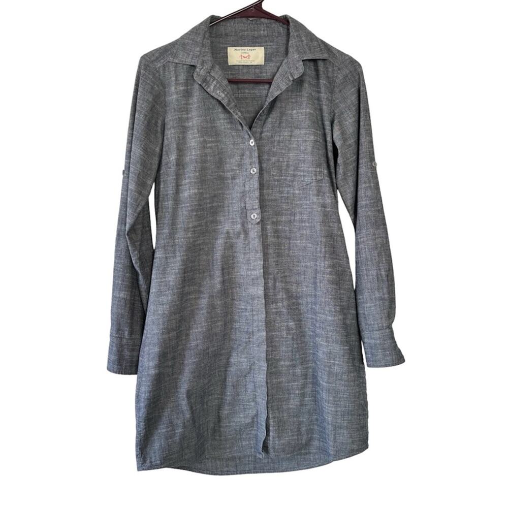 Marine Layer Blue Denim Chambray Mini Button Up Long Sleeve Shirt Dress Small